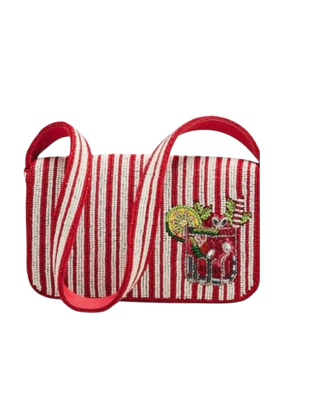 Anthropologie Red and White Striped Beaded Crossbody Bag - Picture 2 of 4